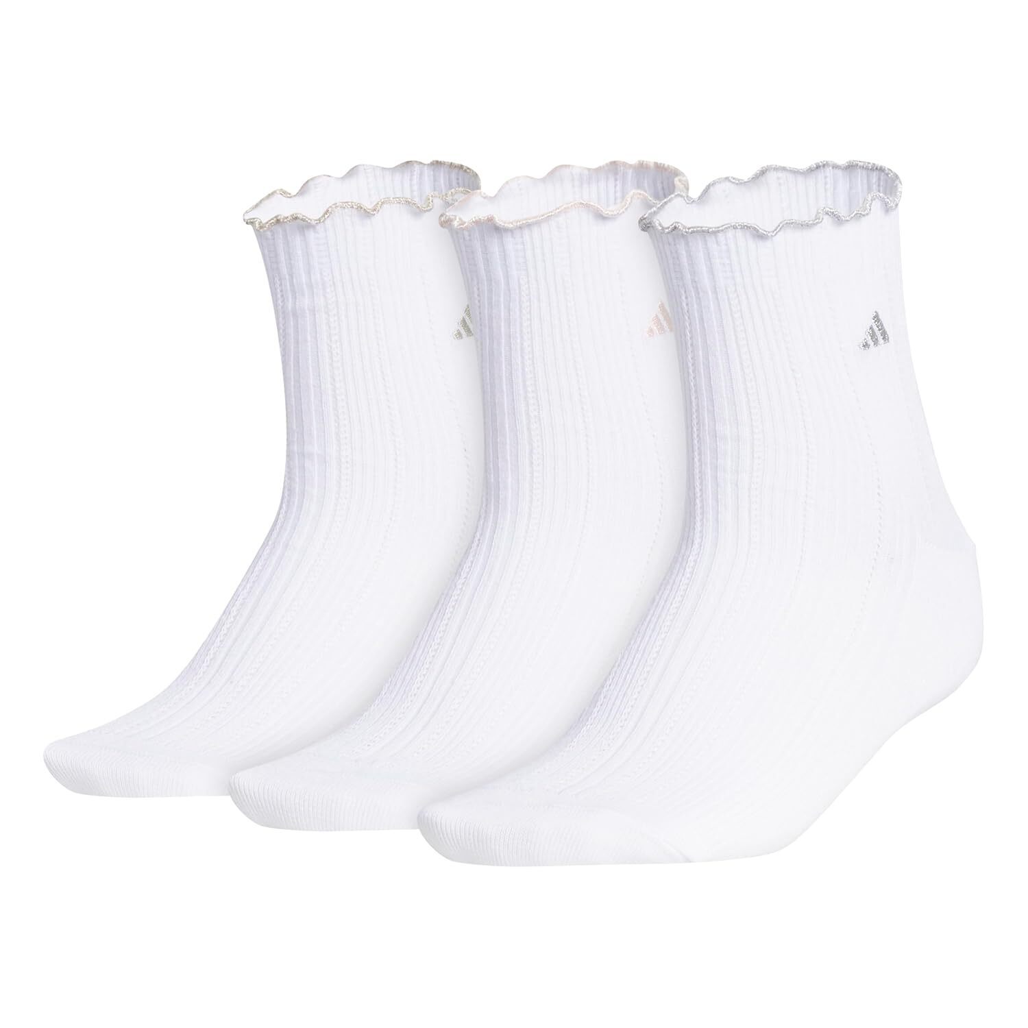 Women's Ruffle Quarter Ankle Socks (3 Pairs), White/Cyber Metallic/Matte